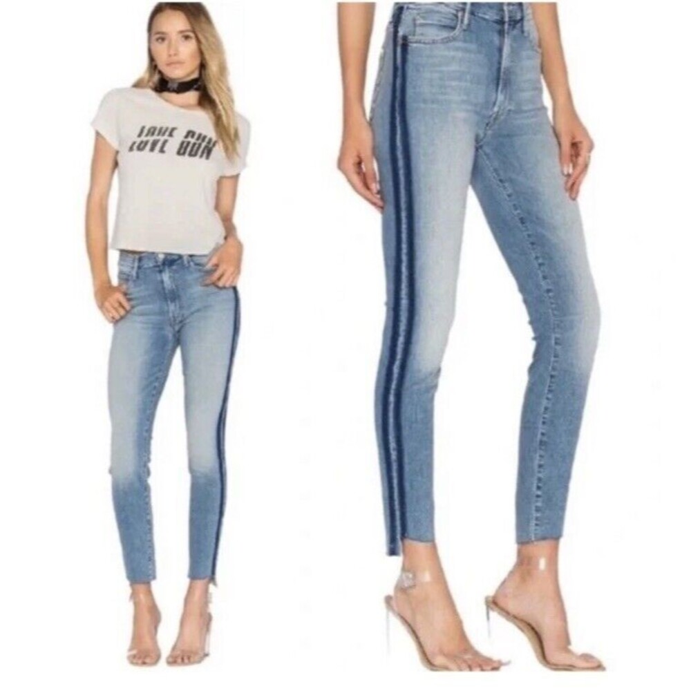 Mother Jeans Womens 24 Blue Light Wash Stunner Zip Ankle Step Fray Hem Stretch